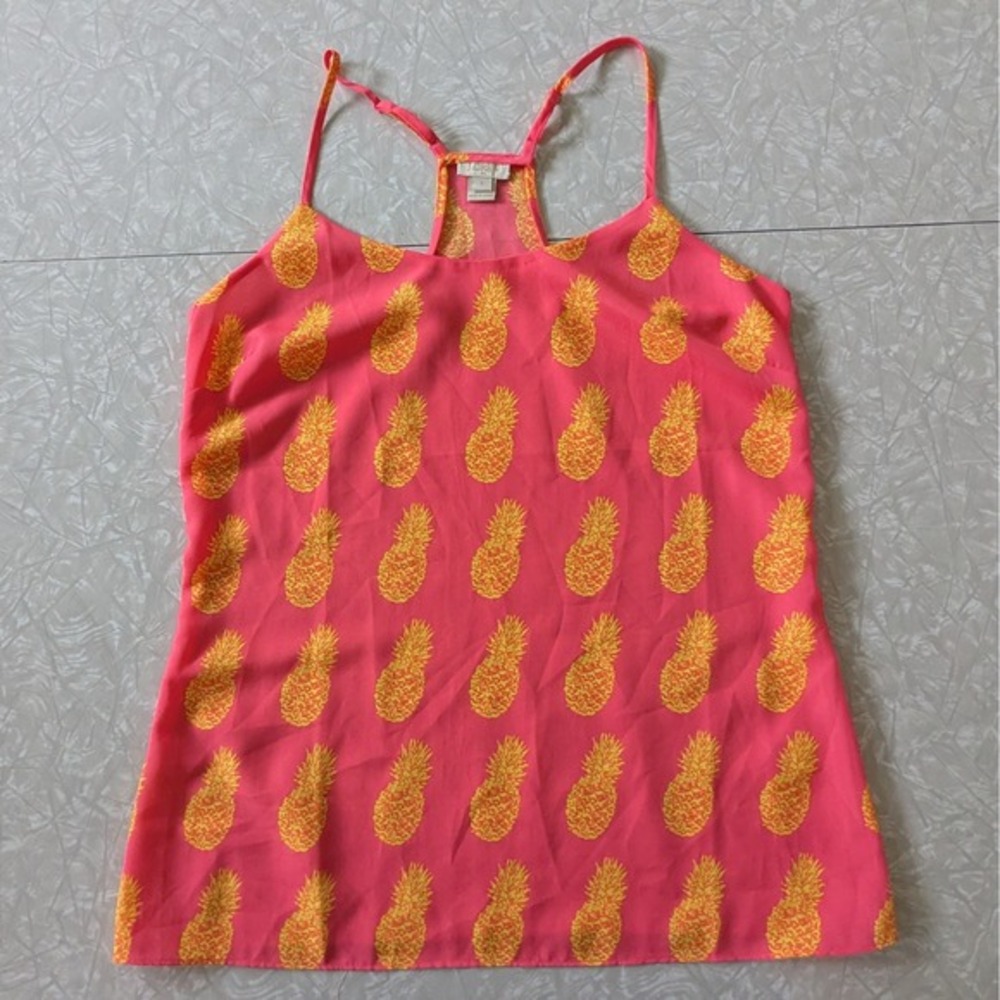 J.Crew Pink/Yellow Pineapple Print Racerback‎ Camisole Tank Top Size 2